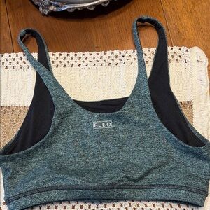 Fleo Heathered Teal and Black Sports Bra